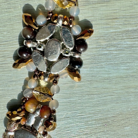 Vintage Bracelet Pearl Crystals Rhinestones Beadwork Silvertone - Picture 7 of 8